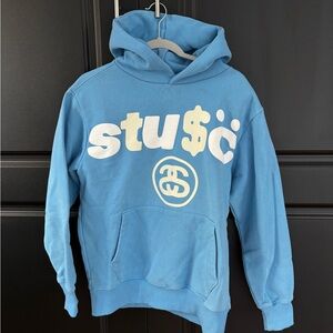 Stussy Light Blue Hoodie with White Logo